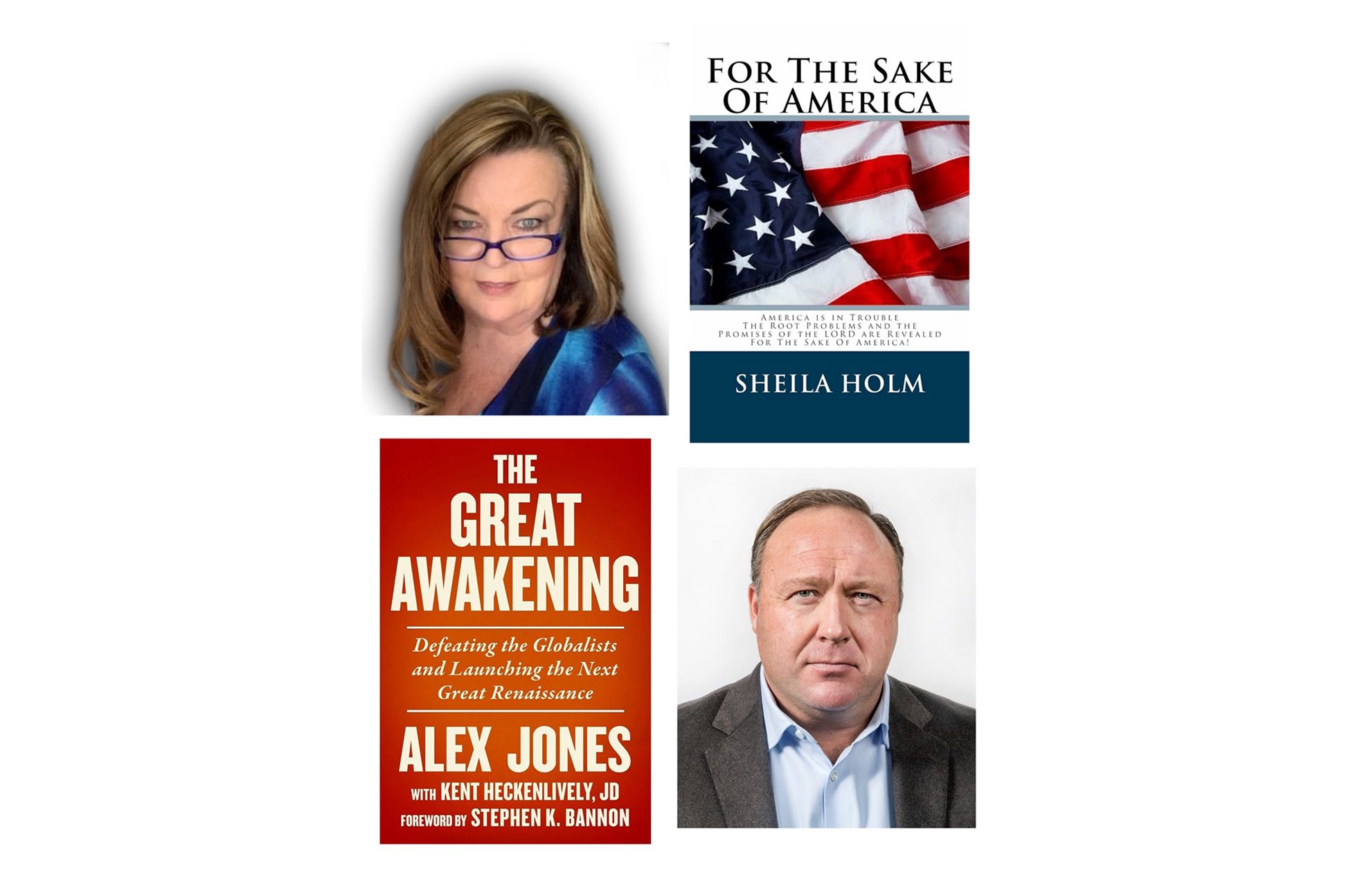 Two book covers featuring political and patriotic themes with author portraits.