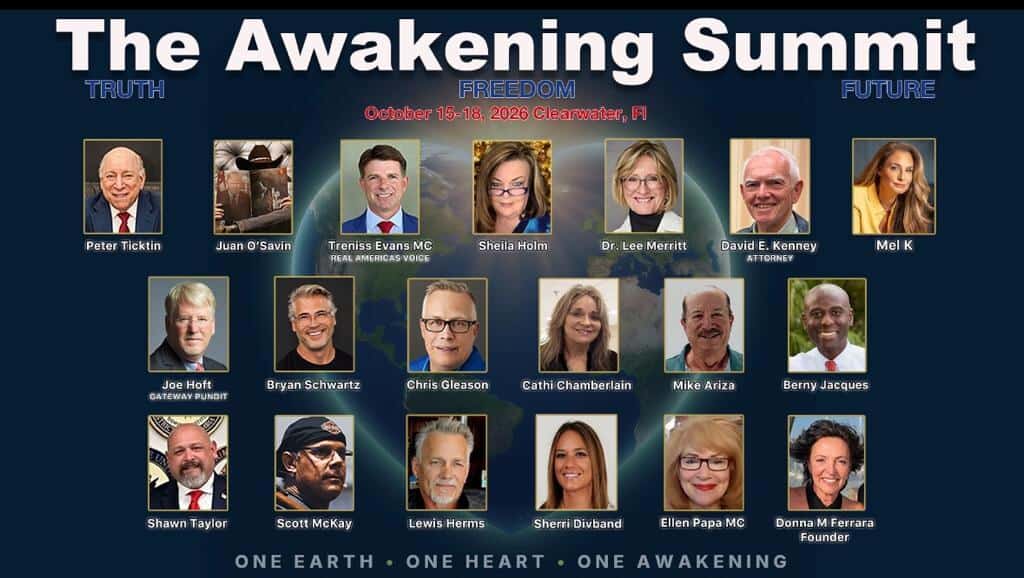 The Awakening Summit October 15-18, 2026 in Clearwater, Florida featuring Truth, Freedom, Future and the confirmed speaker lineup
